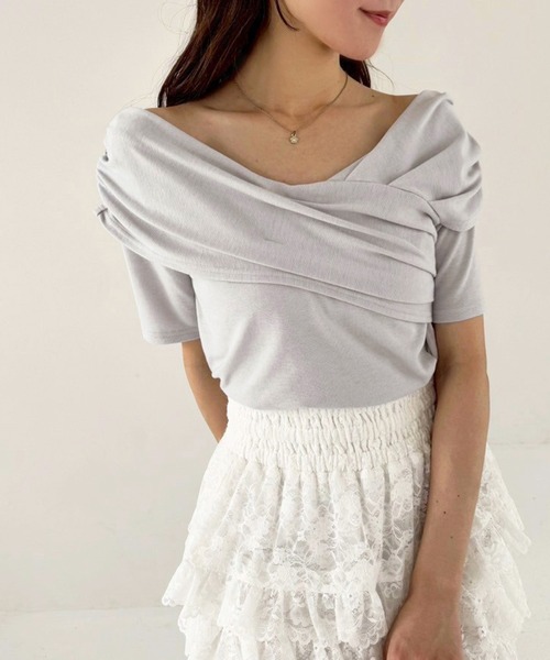 one after another NICE CLAUP(ワンアフターアナザーナイスクラップ)の「クロストップス(Tシャツ/カットソー・レディース・ミント/ネイビー/オフホワイト/グレー・FREE)」の1枚目の写真