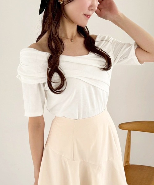 one after another NICE CLAUP(ワンアフターアナザーナイスクラップ)の「クロストップス(Tシャツ/カットソー・レディース・ミント/ネイビー/オフホワイト/グレー・FREE)」の3枚目の写真