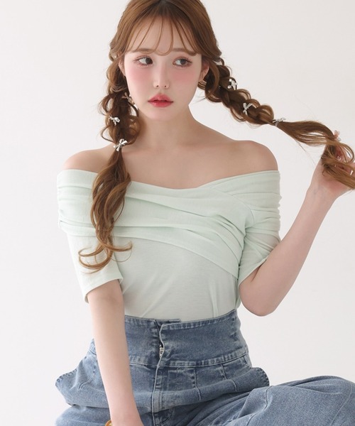 one after another NICE CLAUP(ワンアフターアナザーナイスクラップ)の「クロストップス(Tシャツ/カットソー・レディース・ミント/ネイビー/オフホワイト/グレー・FREE)」の2枚目の写真