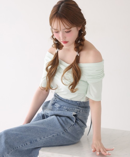 one after another NICE CLAUP(ワンアフターアナザーナイスクラップ)の「クロストップス(Tシャツ/カットソー・レディース・ミント/ネイビー/オフホワイト/グレー・FREE)」の20枚目の写真