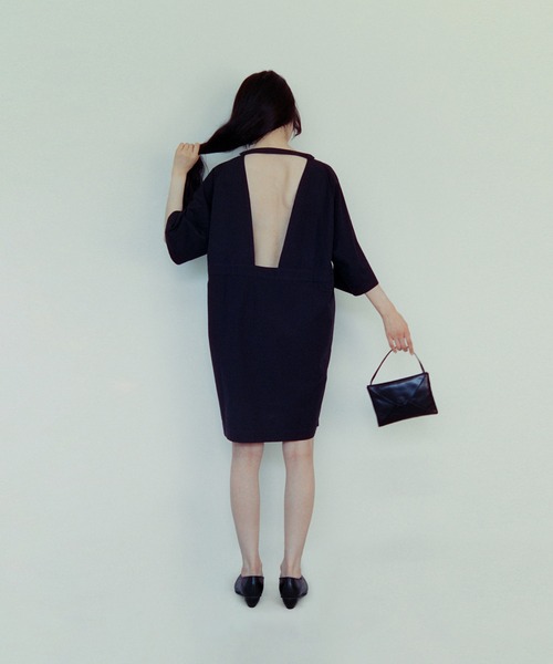 ワンピース [ODLYWORKSHOP] Flared T-Shirt Dress Tangis cotton long open-back T-shirt dress（ワンピース