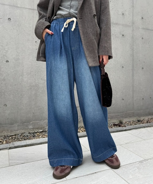CIAOPANIC TYPY(チャオパニックティピー)の「【低身長・高身長対応/サイズ展開あり】スタイルアップ柔らかワイドイージーパンツ/デニム/スラックス(デニムパンツ・レディース・サックスブルー/ブルー/ブラック/ホワイト/ネイビー/ブラック系その他/グレー/ベージュ/ブラウン・SMALL/MEDIUM/LARGE/X-SMALL/X-LARGE)」の13枚目の写真