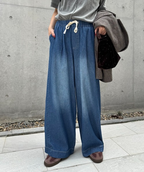 CIAOPANIC TYPY(チャオパニックティピー)の「【低身長・高身長対応/サイズ展開あり】スタイルアップ柔らかワイドイージーパンツ/デニム/スラックス(デニムパンツ・レディース・サックスブルー/ブルー/ブラック/ホワイト/ネイビー/ブラック系その他/グレー/ベージュ/ブラウン・SMALL/MEDIUM/LARGE/X-SMALL/X-LARGE)」の14枚目の写真