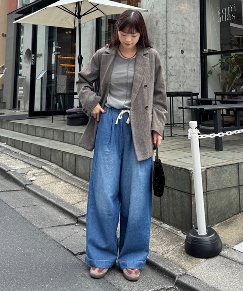 CIAOPANIC TYPY(チャオパニックティピー)の「【低身長・高身長対応/サイズ展開あり】スタイルアップ柔らかワイドイージーパンツ/デニム/スラックス(デニムパンツ・レディース・サックスブルー/ブルー/ブラック/ホワイト/ネイビー/ブラック系その他/グレー/ベージュ/ブラウン・SMALL/MEDIUM/LARGE/X-SMALL/X-LARGE)」の15枚目の写真