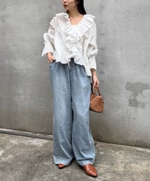 CIAOPANIC TYPY（チャオパニックティピー）の「【低身長・高身長対応/サイズ展開あり】スタイルアップ柔らかワイドイージーパンツ/デニム/スラックス（デニムパンツ）」