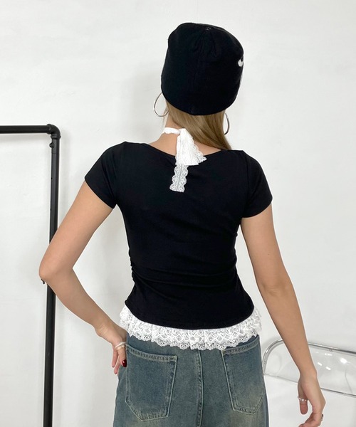 non-hedge(ノンヘッジ)の「シルバーロゴレース切替ヘンリーTシャツ(Tシャツ/カットソー・レディース・ブラック/グレー/オフホワイト・FREE)」の22枚目の写真