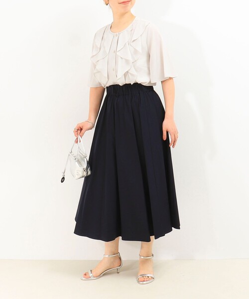 MICO COULIER（ミコクリエ）の「ジョーゼットフリルブラウス（シャツ/ブラウス・レディース・ホワイト系その他5/ネイビー/ライトグレー・38）」の4枚目の写真