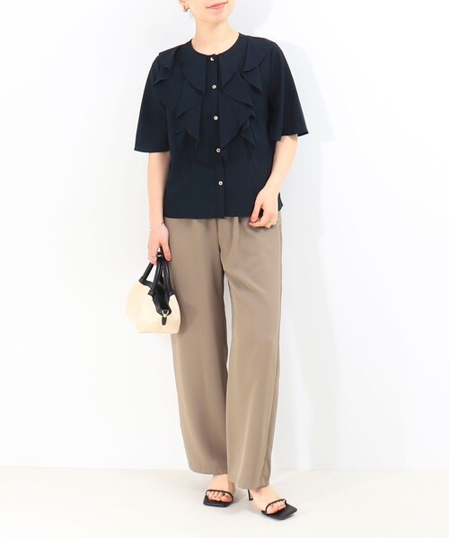 MICO COULIER（ミコクリエ）の「ジョーゼットフリルブラウス（シャツ/ブラウス・レディース・ホワイト系その他5/ネイビー/ライトグレー・38）」の11枚目の写真