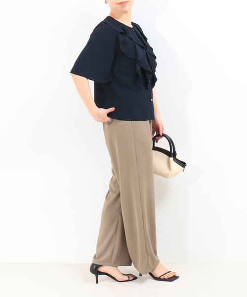 MICO COULIER（ミコクリエ）の「ジョーゼットフリルブラウス（シャツ/ブラウス・レディース・ホワイト系その他5/ネイビー/ライトグレー・38）」の12枚目の写真