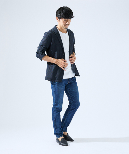 ABAHOUSE GRAY(アバハウスグレイ)の「【サマーニット】バーズアイ ショールカラー ジャケット / ニットジャケット(ブルゾン・メンズ・ネイビー/ライトグレー/ブルー・46/50/48)」の4枚目の写真