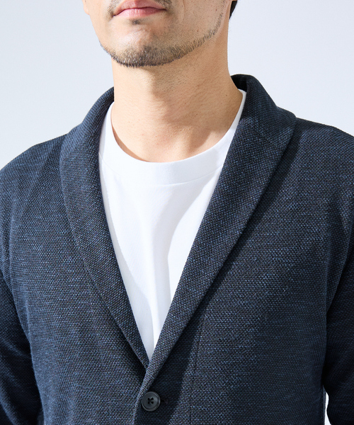 ABAHOUSE GRAY(アバハウスグレイ)の「【サマーニット】バーズアイ ショールカラー ジャケット / ニットジャケット(ブルゾン・メンズ・ネイビー/ライトグレー/ブルー・46/50/48)」の16枚目の写真