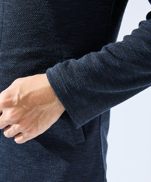 ABAHOUSE GRAY(アバハウスグレイ)の「【サマーニット】バーズアイ ショールカラー ジャケット / ニットジャケット(ブルゾン・メンズ・ネイビー/ライトグレー/ブルー・46/50/48)」の5枚目の写真