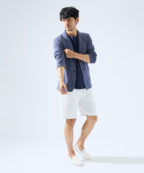 ABAHOUSE GRAY(アバハウスグレイ)の「【サマーニット】バーズアイ ショールカラー ジャケット / ニットジャケット(ブルゾン・メンズ・ネイビー/ライトグレー/ブルー・46/50/48)」の10枚目の写真