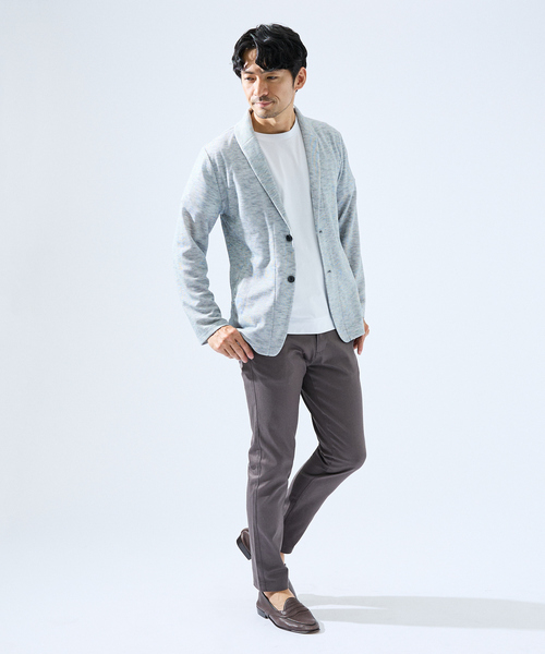 ABAHOUSE GRAY(アバハウスグレイ)の「【サマーニット】バーズアイ ショールカラー ジャケット / ニットジャケット(ブルゾン・メンズ・ネイビー/ライトグレー/ブルー・46/50/48)」の13枚目の写真