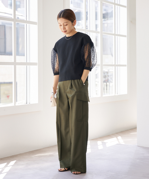 IENA - イエナ　ラメフロッキーチュールロングスリーブプルオーバー　ネイビー IENA（イエナ）の「フロッキーチュール ロングスリーブプル