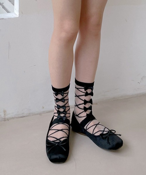 VIVID LADY（ビビッドレディー）の「リボン シアーソックス（ソックス/靴下・レディース・ブラック/ホワイト・FREE）」の3枚目の写真