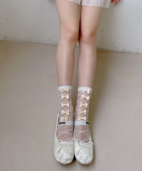 VIVID LADY（ビビッドレディー）の「リボン シアーソックス（ソックス/靴下・レディース・ブラック/ホワイト・FREE）」の12枚目の写真