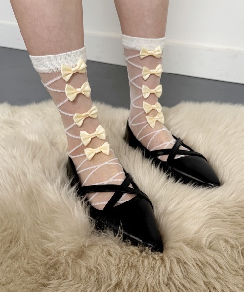 VIVID LADY（ビビッドレディー）の「リボン シアーソックス（ソックス/靴下・レディース・ブラック/ホワイト・FREE）」の22枚目の写真