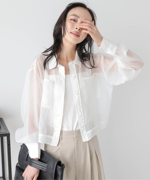 Lajour(ラジュール)の「日本製 ショート丈 シアーシャツ(シャツ/ブラウス・レディース・ブラック/ホワイト・フリー)」の4枚目の写真
