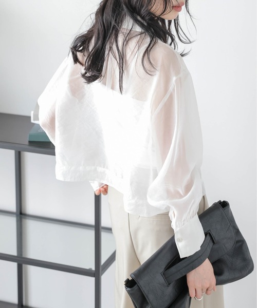Lajour(ラジュール)の「日本製 ショート丈 シアーシャツ(シャツ/ブラウス・レディース・ブラック/ホワイト・フリー)」の6枚目の写真
