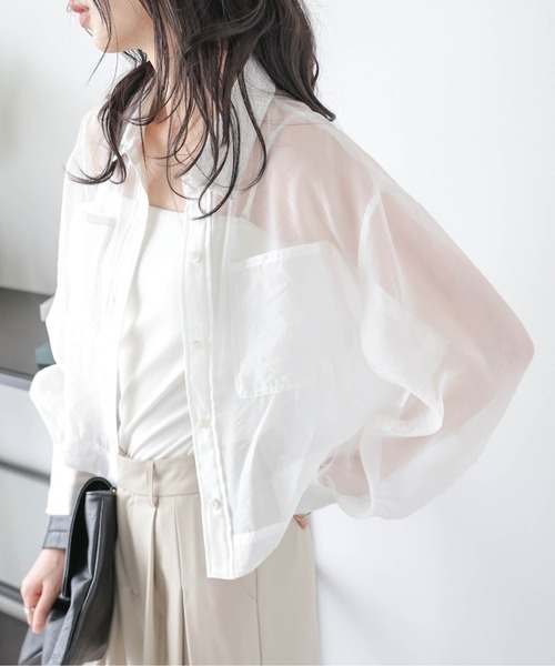Lajour(ラジュール)の「日本製 ショート丈 シアーシャツ(シャツ/ブラウス・レディース・ブラック/ホワイト・フリー)」の7枚目の写真
