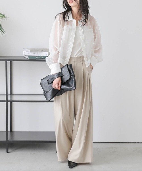 Lajour(ラジュール)の「日本製 ショート丈 シアーシャツ(シャツ/ブラウス・レディース・ブラック/ホワイト・フリー)」の21枚目の写真