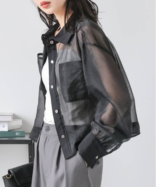 Lajour(ラジュール)の「日本製 ショート丈 シアーシャツ(シャツ/ブラウス・レディース・ブラック/ホワイト・フリー)」の22枚目の写真