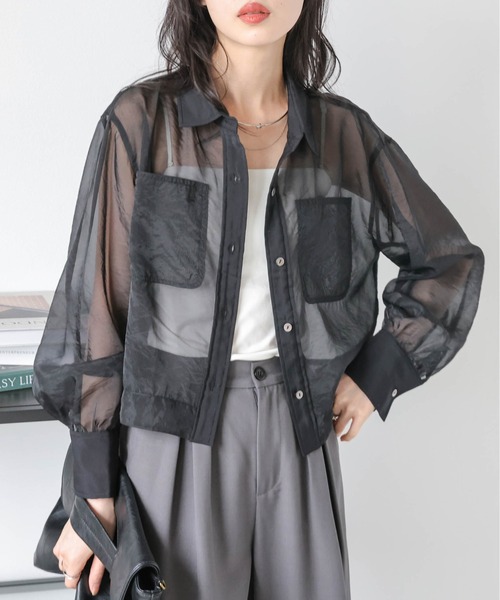 Lajour(ラジュール)の「日本製 ショート丈 シアーシャツ(シャツ/ブラウス・レディース・ブラック/ホワイト・フリー)」の16枚目の写真