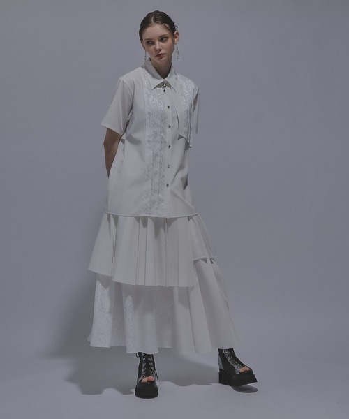 HARE(ハレ)の「ジャガードアシメプリーツシャツ(HARE)(シャツ/ブラウス・レディース・ブルー/ブラック/ホワイト/ボルドー・FREE)」の21枚目の写真