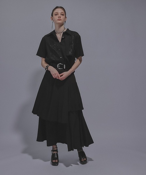 【美品】HARE　アシメプリーツシャツ　ブラック　ブラウス　ジャガード HARE ブラウス シャツ ジャガードアシメプリーツシャツ(HARE