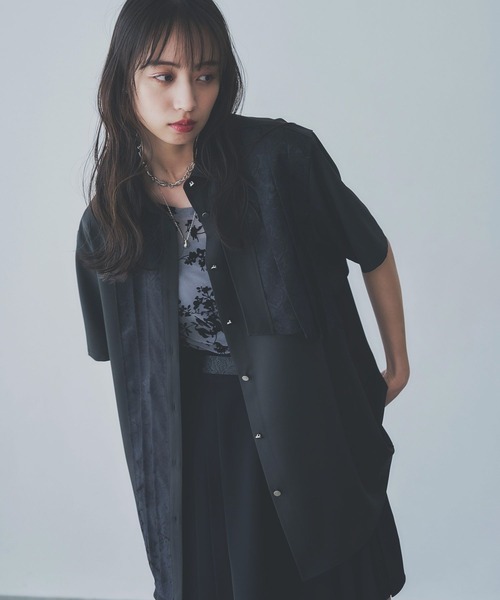 ★HARE★アシメプリーツシャツ★ジャガード黒★ HARE｜ジャガードアシメプリーツシャツ | Rakuten Fashion(楽天