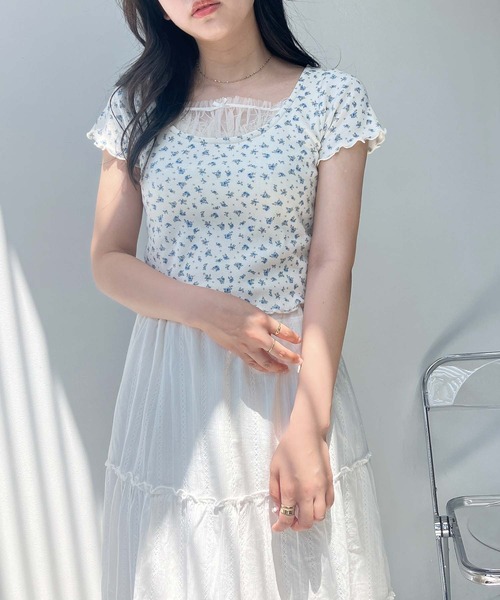 AS KNOW AS plus(アズノゥアズプラス)の「●テレコチュールリボンショート丈Tシャツ(Tシャツ/カットソー・レディース・アイボリー/ブラック/アイボリー系・FREE)」の18枚目の写真