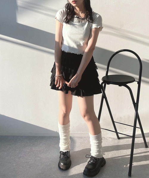 AS KNOW AS plus(アズノゥアズプラス)の「●テレコチュールリボンショート丈Tシャツ(Tシャツ/カットソー・レディース・アイボリー/ブラック/アイボリー系・FREE)」の16枚目の写真