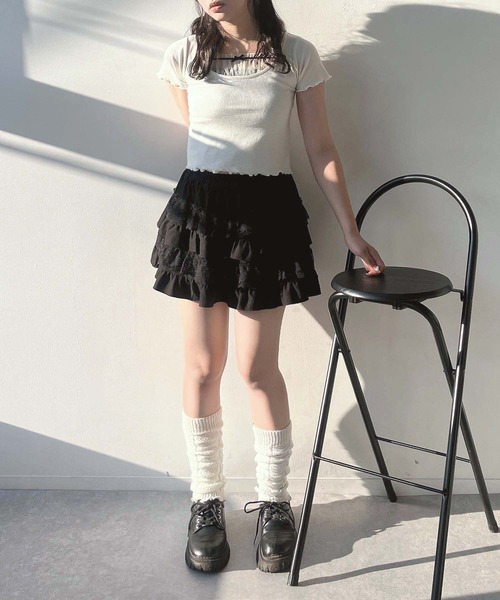 AS KNOW AS plus(アズノゥアズプラス)の「●テレコチュールリボンショート丈Tシャツ(Tシャツ/カットソー・レディース・アイボリー/ブラック/アイボリー系・FREE)」の17枚目の写真