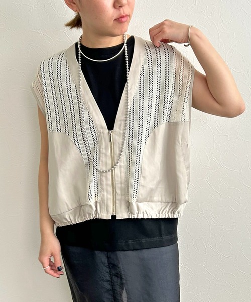 LHELBIE(レルビエ)の「ストライプメッシュジレ(ベスト・レディース・アイボリー/ブラック/ホワイト・M)」の15枚目の写真
