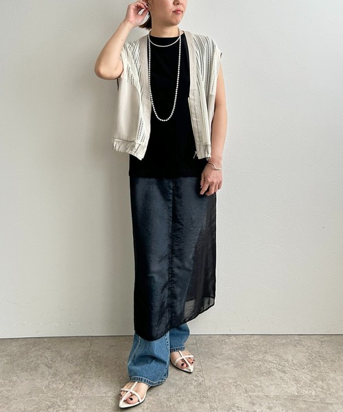 LHELBIE(レルビエ)の「ストライプメッシュジレ(ベスト・レディース・アイボリー/ブラック/ホワイト・M)」の21枚目の写真