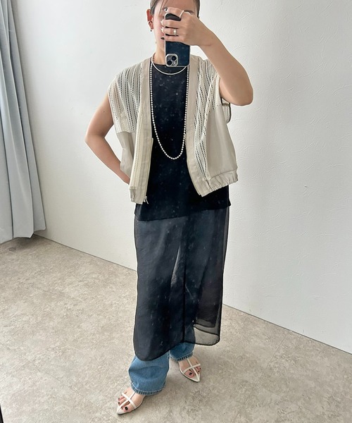LHELBIE(レルビエ)の「ストライプメッシュジレ(ベスト・レディース・アイボリー/ブラック/ホワイト・M)」の17枚目の写真