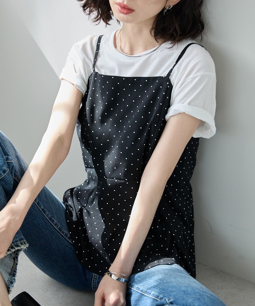 each(イーチ)の「【セットアップ対応】ドット柄ペプラムキャミビスチェ(キャミソール・レディース・ブラック/ベージュ・FREE)」の3枚目の写真