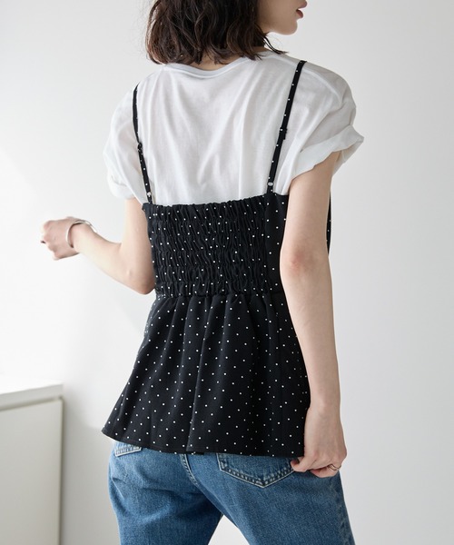 each(イーチ)の「【セットアップ対応】ドット柄ペプラムキャミビスチェ(キャミソール・レディース・ブラック/ベージュ・FREE)」の7枚目の写真