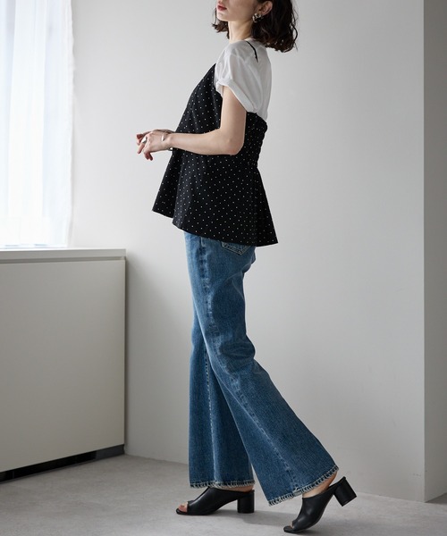 each(イーチ)の「【セットアップ対応】ドット柄ペプラムキャミビスチェ(キャミソール・レディース・ブラック/ベージュ・FREE)」の9枚目の写真