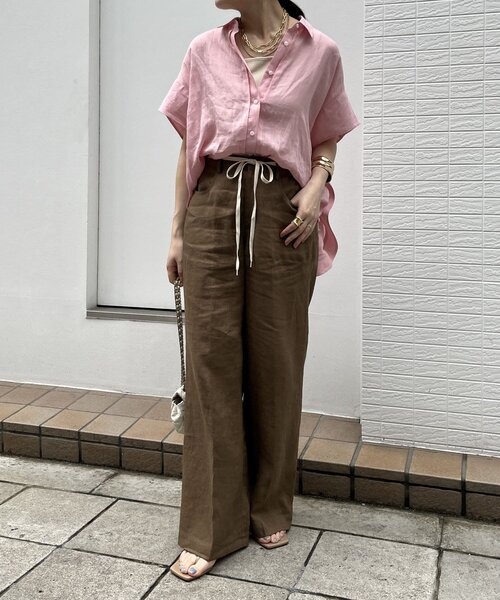 DouDou（ドゥドゥ）の「リネン紐ドロストパンツ（その他パンツ・レディース・ブラウン/ブルー/ベージュ・36/38）」の4枚目の写真