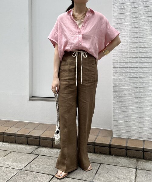 DouDou（ドゥドゥ）の「リネン紐ドロストパンツ（その他パンツ・レディース・ブラウン/ブルー/ベージュ・36/38）」の5枚目の写真