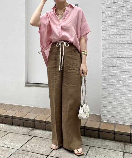 DouDou（ドゥドゥ）の「リネン紐ドロストパンツ（その他パンツ・レディース・ブラウン/ブルー/ベージュ・36/38）」の6枚目の写真