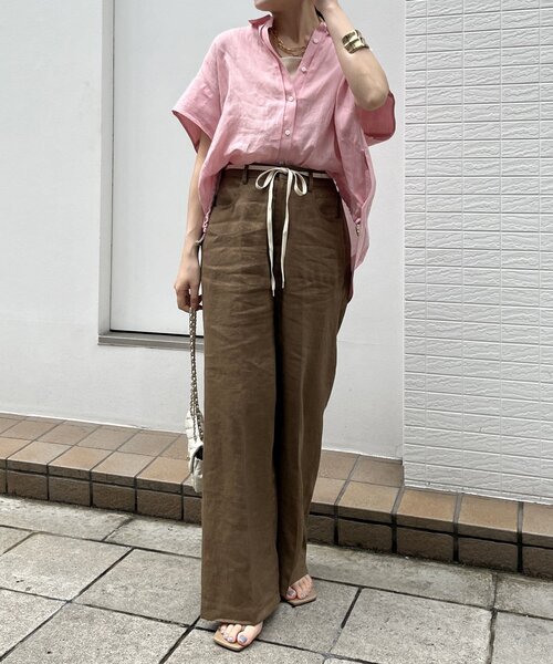 DouDou（ドゥドゥ）の「リネン紐ドロストパンツ（その他パンツ・レディース・ブラウン/ブルー/ベージュ・36/38）」の7枚目の写真