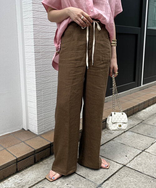 DouDou（ドゥドゥ）の「リネン紐ドロストパンツ（その他パンツ・レディース・ブラウン/ブルー/ベージュ・36/38）」の9枚目の写真