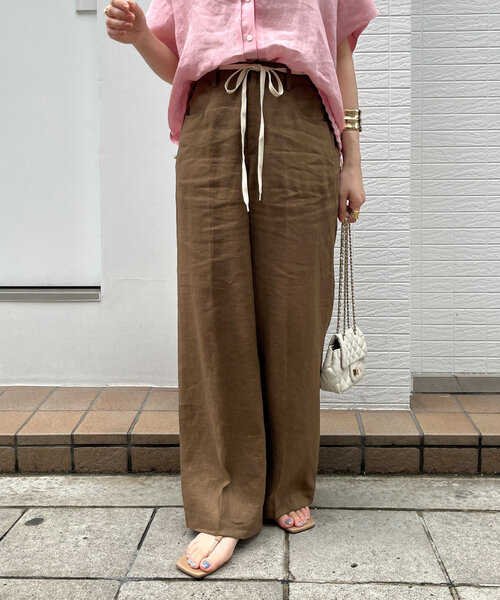 DouDou（ドゥドゥ）の「リネン紐ドロストパンツ（その他パンツ・レディース・ブラウン/ブルー/ベージュ・36/38）」の11枚目の写真