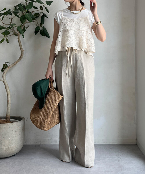 DouDou（ドゥドゥ）の「リネン紐ドロストパンツ（その他パンツ・レディース・ブラウン/ブルー/ベージュ・36/38）」の13枚目の写真