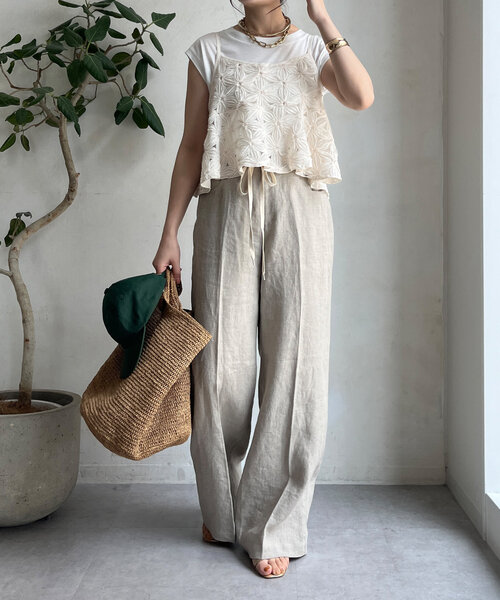 DouDou（ドゥドゥ）の「リネン紐ドロストパンツ（その他パンツ・レディース・ブラウン/ブルー/ベージュ・36/38）」の14枚目の写真