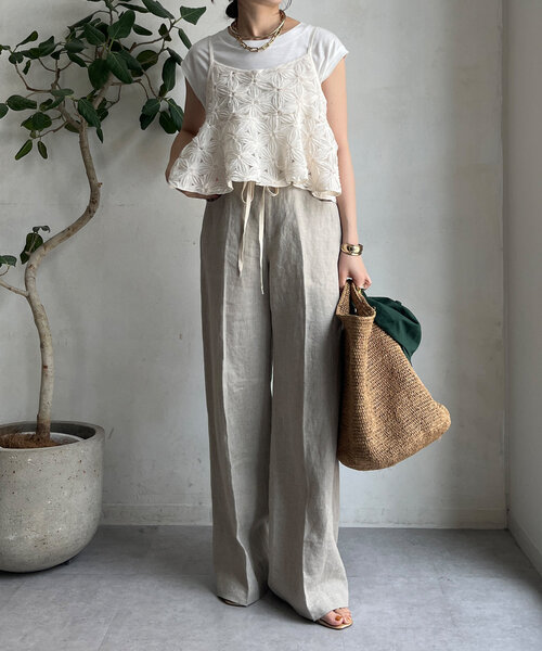 DouDou（ドゥドゥ）の「リネン紐ドロストパンツ（その他パンツ・レディース・ブラウン/ブルー/ベージュ・36/38）」の16枚目の写真