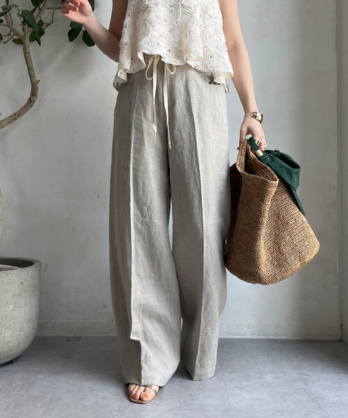 DouDou（ドゥドゥ）の「リネン紐ドロストパンツ（その他パンツ・レディース・ブラウン/ブルー/ベージュ・36/38）」の19枚目の写真